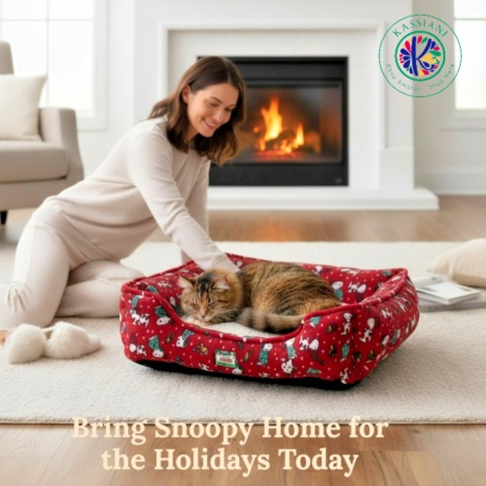 Peanuts Snoopy Christmas Cozy Pet Bed 22"x19" | Small Dog & Cat Holiday Gift - Picture 5 of 14